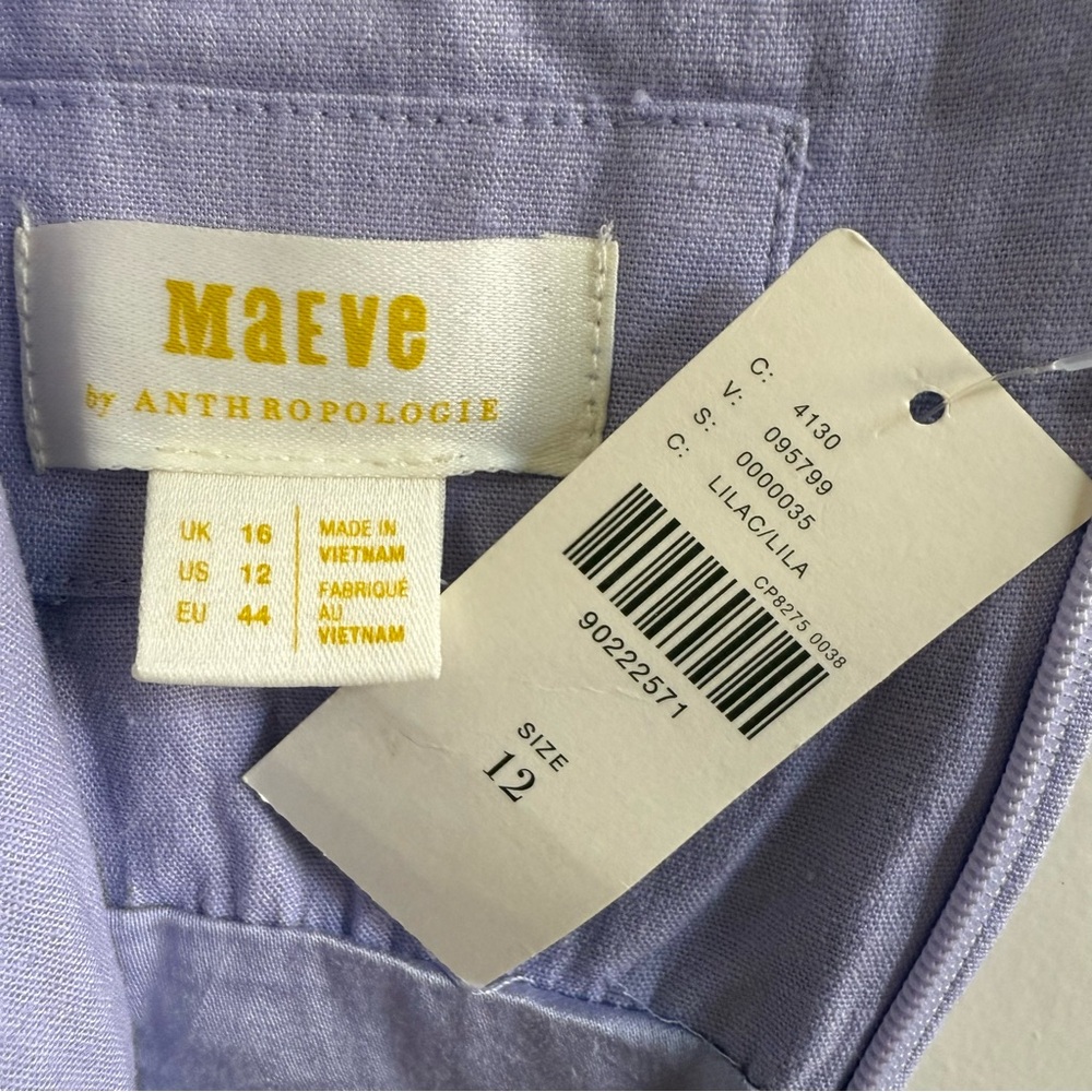 NWT Maeve The Ophelia Sleeveless Linen Slim Mini Dress Lilac Size 12 - Picture 6 of 7
